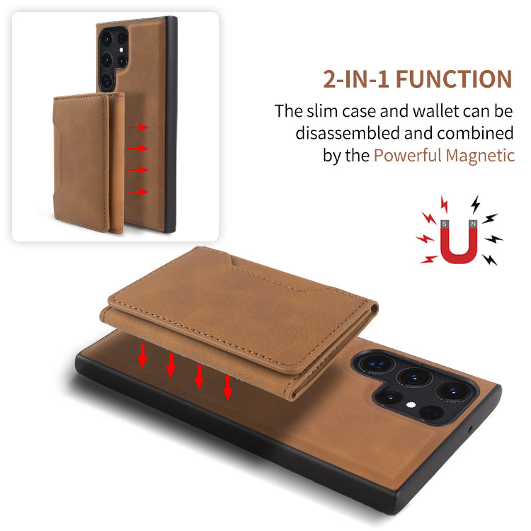 For Samsung Galaxy S23 Ultra Phone Kickstand Case Leather Coated TPU Cover with Detachable Card Holder For Samsung Galaxy S23 Ultra Phone Kickstand Case Leather Coated TPU Cover with Detachable Card Holder